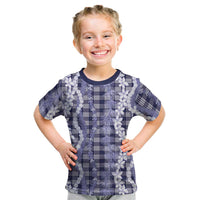 Hawaiian Ohia Lehua Lei Kid T Shirt Plaid Palaka Uliuli hohonu Pattern LT9 Navy - Polynesian Pride