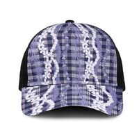Hawaiian Ohia Lehua Lei Mesh Trucker Cap Plaid Palaka Uliuli hohonu Pattern LT9 One Size Black Navy - Polynesian Pride