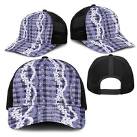 Hawaiian Ohia Lehua Lei Mesh Trucker Cap Plaid Palaka Uliuli hohonu Pattern LT9 - Polynesian Pride