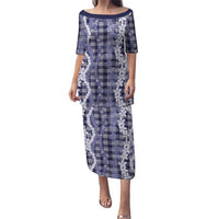 Hawaiian Ohia Lehua Lei Puletasi Plaid Palaka Uliuli hohonu Pattern LT9 Long Dress Navy - Polynesian Pride