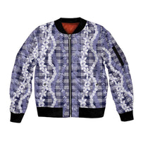 Hawaiian Ohia Lehua Lei Sleeve Zip Bomber Jacket Plaid Palaka Uliuli hohonu Pattern LT9 Unisex Navy - Polynesian Pride