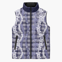 Hawaiian Ohia Lehua Lei Sleeveless Puffer Jacket Plaid Palaka Uliuli hohonu Pattern LT9 Unisex Navy - Polynesian Pride