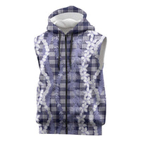 Hawaiian Ohia Lehua Lei Sleeveless Zip Hoodie Plaid Palaka Uliuli hohonu Pattern LT9 Navy - Polynesian Pride
