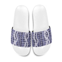 Hawaiian Ohia Lehua Lei Slide Sandals Plaid Palaka Uliuli hohonu Pattern LT9 Navy - Polynesian Pride