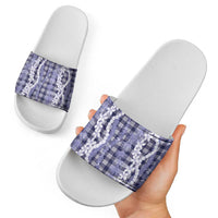 Hawaiian Ohia Lehua Lei Slide Sandals Plaid Palaka Uliuli hohonu Pattern LT9 - Polynesian Pride