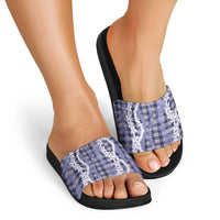 Hawaiian Ohia Lehua Lei Slide Sandals Plaid Palaka Uliuli hohonu Pattern LT9 - Polynesian Pride