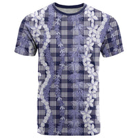 Hawaiian Ohia Lehua Lei T Shirt Plaid Palaka Uliuli hohonu Pattern LT9 Navy - Polynesian Pride