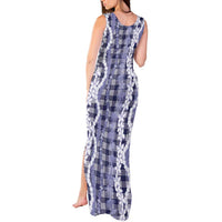 Hawaiian Ohia Lehua Lei Tank Maxi Dress Plaid Palaka Uliuli hohonu Pattern LT9 - Polynesian Pride