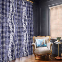 Hawaiian Ohia Lehua Lei Window Curtain Plaid Palaka Uliuli hohonu Pattern - Polynesian Pride