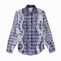 Hawaiian Ohia Lehua Lei Women Casual Shirt Plaid Palaka Uliuli hohonu Pattern - Polynesian Pride