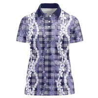 Hawaiian Ohia Lehua Lei Women Polo Shirt Plaid Palaka Uliuli hohonu Pattern LT9 Female Navy - Polynesian Pride