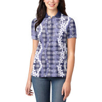 Hawaiian Ohia Lehua Lei Women Polo Shirt Plaid Palaka Uliuli hohonu Pattern LT9 - Polynesian Pride