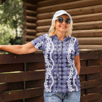 Hawaiian Ohia Lehua Lei Women Polo Shirt Plaid Palaka Uliuli hohonu Pattern LT9 - Polynesian Pride