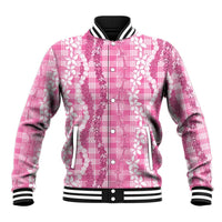 Hawaiian Ohia Lehua Lei Baseball Jacket Plaid Palaka Akala Pattern LT9 Unisex Pink - Polynesian Pride