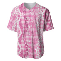 Hawaiian Ohia Lehua Lei Baseball Jersey Plaid Palaka Akala Pattern LT9 Pink - Polynesian Pride