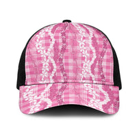 Hawaiian Ohia Lehua Lei Baseball Net Cap Plaid Palaka Akala Pattern LT9 One Size Black Pink - Polynesian Pride