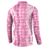 Hawaiian Ohia Lehua Lei Button Sweatshirt Plaid Palaka Akala Pattern LT9 - Polynesian Pride
