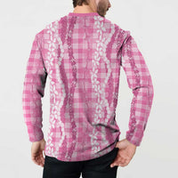 Hawaiian Ohia Lehua Lei Button Sweatshirt Plaid Palaka Akala Pattern LT9 - Polynesian Pride