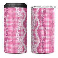 Hawaiian Ohia Lehua Lei 4 in 1 Can Cooler Tumbler Plaid Palaka Akala Pattern - Polynesian Pride
