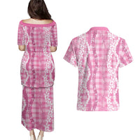 Hawaiian Ohia Lehua Lei Couples Matching Puletasi and Hawaiian Shirt Plaid Palaka Akala Pattern LT9 - Polynesian Pride