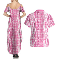 Hawaiian Ohia Lehua Lei Couples Matching Summer Maxi Dress and Hawaiian Shirt Plaid Palaka Akala Pattern - Polynesian Pride