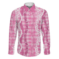Hawaiian Ohia Lehua Lei Family Matching Long Sleeve Bodycon Dress and Hawaiian Shirt Plaid Palaka Akala Pattern - Polynesian Pride