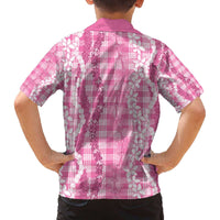 Hawaiian Ohia Lehua Lei Family Matching Off The Shoulder Long Sleeve Dress and Hawaiian Shirt Plaid Palaka Akala Pattern - Polynesian Pride