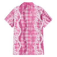 Hawaiian Ohia Lehua Lei Family Matching Off The Shoulder Long Sleeve Dress and Hawaiian Shirt Plaid Palaka Akala Pattern - Polynesian Pride