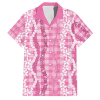 Hawaiian Ohia Lehua Lei Family Matching Off Shoulder Maxi Dress and Hawaiian Shirt Plaid Palaka Akala Pattern - Polynesian Pride