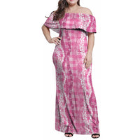 Hawaiian Ohia Lehua Lei Family Matching Off Shoulder Maxi Dress and Hawaiian Shirt Plaid Palaka Akala Pattern - Polynesian Pride