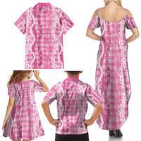 Hawaiian Ohia Lehua Lei Family Matching Summer Maxi Dress and Hawaiian Shirt Plaid Palaka Akala Pattern - Polynesian Pride