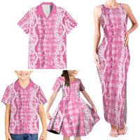 Hawaiian Ohia Lehua Lei Family Matching Tank Maxi Dress and Hawaiian Shirt Plaid Palaka Akala Pattern - Polynesian Pride
