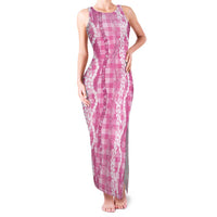 Hawaiian Ohia Lehua Lei Family Matching Tank Maxi Dress and Hawaiian Shirt Plaid Palaka Akala Pattern - Polynesian Pride