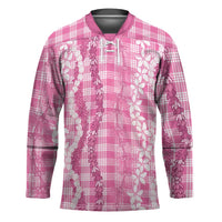 Hawaiian Ohia Lehua Lei Hockey Jersey Plaid Palaka Akala Pattern LT9 Unisex Pink - Polynesian Pride
