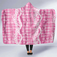 Hawaiian Ohia Lehua Lei Hooded Blanket Plaid Palaka Akala Pattern LT9 One Size Pink - Polynesian Pride