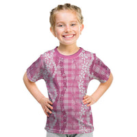 Hawaiian Ohia Lehua Lei Kid T Shirt Plaid Palaka Akala Pattern LT9 Pink - Polynesian Pride