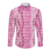 Hawaiian Ohia Lehua Lei Long Sleeve Button Shirt Plaid Palaka Akala Pattern LT9 Unisex Pink - Polynesian Pride