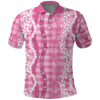 Hawaiian Ohia Lehua Lei Polo Shirt Plaid Palaka Akala Pattern LT9 Pink - Polynesian Pride