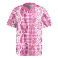 Hawaiian Ohia Lehua Lei Rugby Jersey Plaid Palaka Akala Pattern LT9 Pink - Polynesian Pride