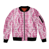 Hawaiian Ohia Lehua Lei Sleeve Zip Bomber Jacket Plaid Palaka Akala Pattern LT9 Unisex Pink - Polynesian Pride