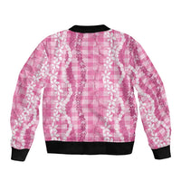 Hawaiian Ohia Lehua Lei Sleeve Zip Bomber Jacket Plaid Palaka Akala Pattern LT9 - Polynesian Pride