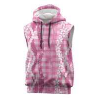 Hawaiian Ohia Lehua Lei Sleeveless Hoodie Plaid Palaka Akala Pattern LT9 Pink - Polynesian Pride