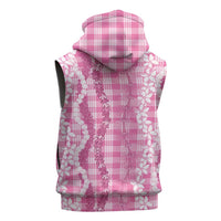Hawaiian Ohia Lehua Lei Sleeveless Hoodie Plaid Palaka Akala Pattern LT9 - Polynesian Pride