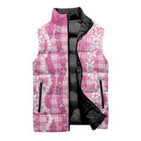 Hawaiian Ohia Lehua Lei Sleeveless Puffer Jacket Plaid Palaka Akala Pattern LT9 - Polynesian Pride