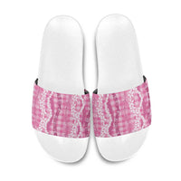 Hawaiian Ohia Lehua Lei Slide Sandals Plaid Palaka Akala Pattern LT9 Pink - Polynesian Pride
