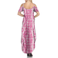 Hawaiian Ohia Lehua Lei Summer Maxi Dress Plaid Palaka Akala Pattern - Polynesian Pride