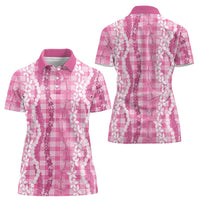 Hawaiian Ohia Lehua Lei Women Polo Shirt Plaid Palaka Akala Pattern LT9 - Polynesian Pride