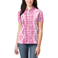 Hawaiian Ohia Lehua Lei Women Polo Shirt Plaid Palaka Akala Pattern LT9 - Polynesian Pride