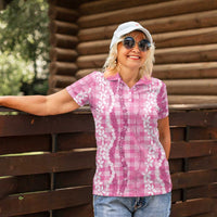 Hawaiian Ohia Lehua Lei Women Polo Shirt Plaid Palaka Akala Pattern LT9 - Polynesian Pride