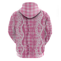 Hawaiian Ohia Lehua Lei Zip Hoodie Plaid Palaka Akala Pattern - Polynesian Pride